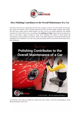 How Polishing Contributes to the Overall Maintenance of a Car