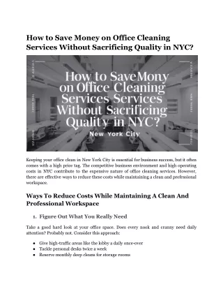 How to Save Money on Office Cleaning Services Without Sacrificing Quality in NYC