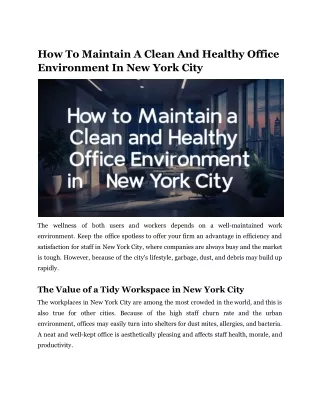 How To Maintain A Clean And Healthy Office Environment In New York City_