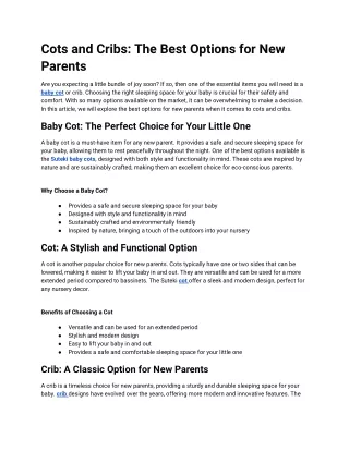 Cots and Cribs: The Best Options for New Parents