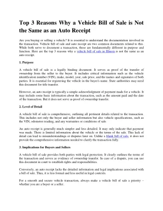 Top 3 Reasons Why a Vehicle Bill of Sale is Not the Same as an Auto Receipt