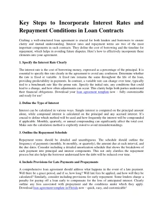Key Steps to Incorporate Interest Rates and Repayment Conditions in Loan Contrac