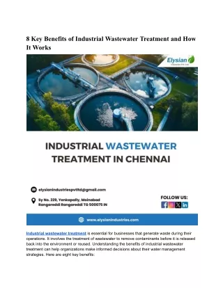 8 Key Benefits of Industrial Wastewater Treatment and How It Works