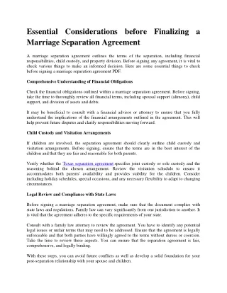 Essential Considerations before Finalizing a Marriage Separation Agreement