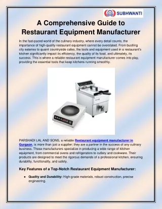 Restaurant equipment manufacturer in Gurgaon