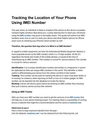 Tracking the Location of Your Phone Using IMEI Number