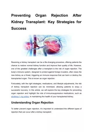 Preventing Organ Rejection After Kidney Transplant_ Key Strategies for Success