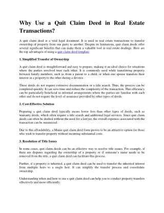 Why Use a Quit Claim Deed in Real Estate Transactions?