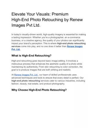 Elevate Your Visuals: Premium High-End Photo Retouching by Renew Images Pvt Ltd.