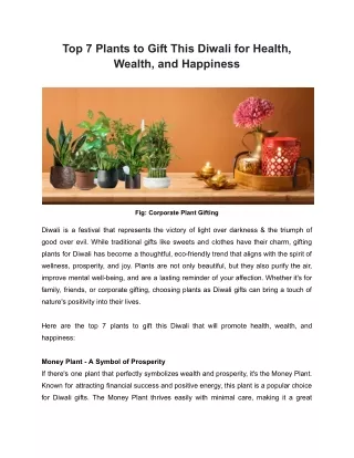 Top 7 Plants to Gift This Diwali for Health, Wealth, and Happiness