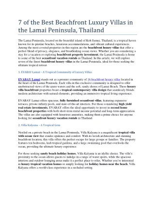 7 of the Best Beachfront Luxury Villas in the Lamai Peninsula