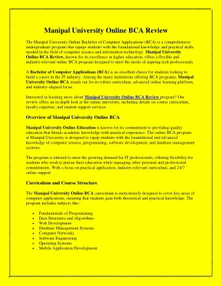 Manipal University Online BCA Review