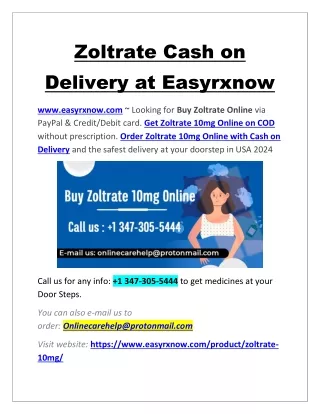 Zoltrate Cash on Delivery at Easyrxnow