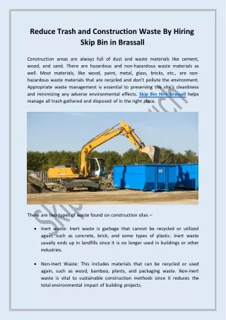 Reduce Trash and Construction Waste By Hiring Skip Bin in Brassall