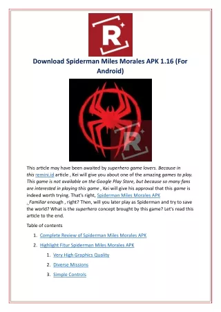 Download Spiderman Miles Morales APK 1.16 (For Android)