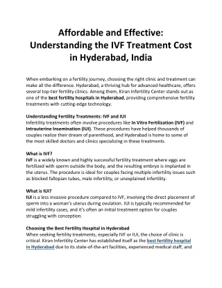 Affordable and Effective Understanding the IVF Treatment Cost in Hyderabad, India