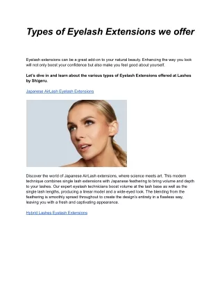 Types of Eyelash Extensions we offer