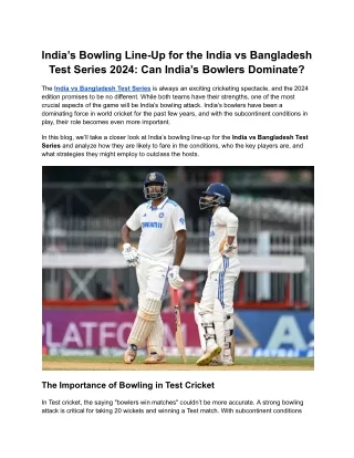 India’s Bowling Line-Up for the India vs Bangladesh Test Series 2024_ Can India’s Bowlers Dominate