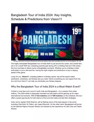 Bangladesh Tour of India 2024_ Key Insights, Schedule & Predictions from Vision11