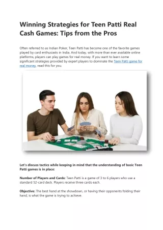 Winning Strategies for Teen Patti Real Cash Games