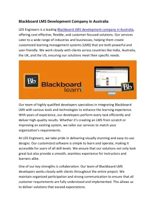 Blackboard LMS Development Company in Australia