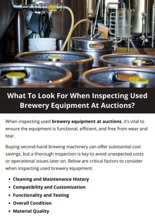 What To Look For When Inspecting Used Brewery Equipment At Auctions?