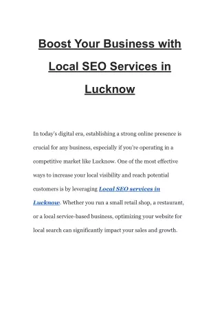 Boost Your Business with Local SEO Services in Lucknow