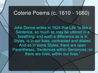 Coterie Poems (c. 1610 - 1660)