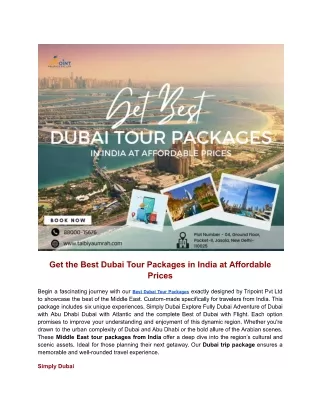 Get the Best Dubai Tour Packages in India at Affordable Prices