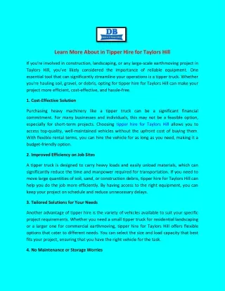 Learn More About in Tipper Hire for Taylors Hill