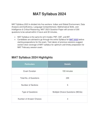 MAT Syllabus: Key Areas of Assessment for Management Aptitude Test