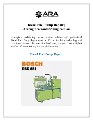 Diesel Fuel Pump Repair  Araenginereconditioning.com