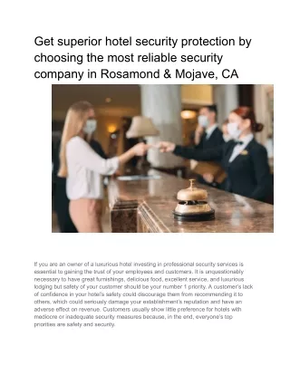 Get superior hotel security protection by choosing the most reliable security company in Rosamond & Mojave, CA