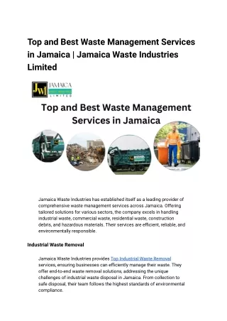 Waste Management Services in Jamaica