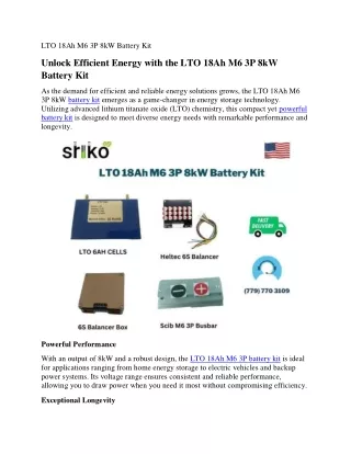 LTO 18Ah M6 3P 8kW Battery Kit