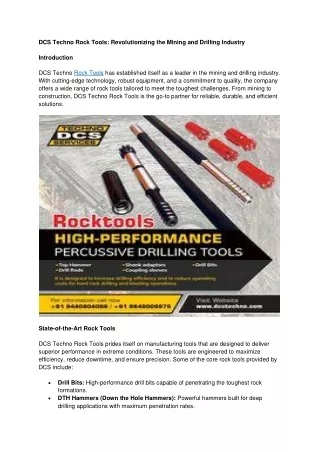 DCS Techno Rock Tools: Revolutionizing the Mining and Drilling Industry