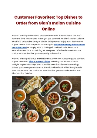 GIC-Customer Favorites- Top Dishes to Order from Gian's Indian Cuisine Online-Offpage.docx