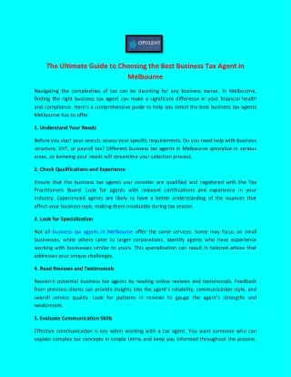 The Ultimate Guide to Choosing the Best Business Tax Agent in Melbourne
