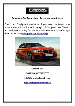 European Car Dealership | Foreignautomotive.ca
