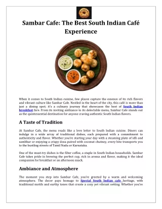 Sambar Cafe The Best South Indian Café Experience