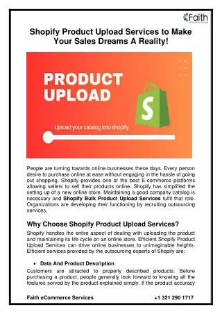 Shopify Product Upload Services to makeShopify Produ your sales dreams a reality