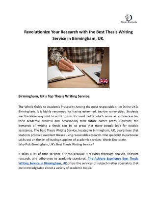 Revolutionize Your Research with the Best Thesis Writing Service in Birmingham, UK