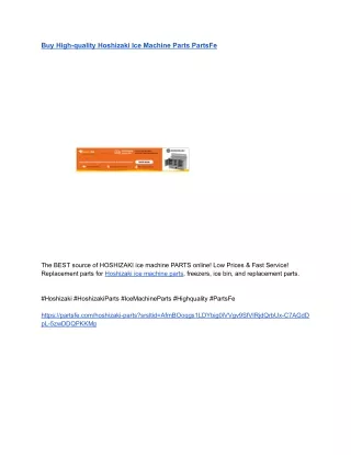 Buy High-quality Hoshizaki Ice Machine Parts PartsFe