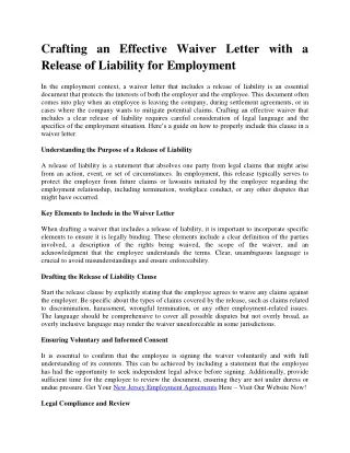 Crafting an Effective Waiver Letter with a Release of Liability for Employment