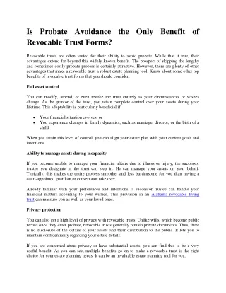 Is Probate Avoidance the Only Benefit of Revocable Trust Forms?