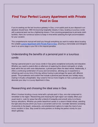 Find Your Perfect Luxury Apartment with Private Pool in Goa