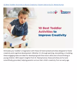 10 Best Toddler Activities to Boost Creativity  Expert Advice by Dr. Neeraj Kumar