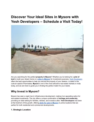 Discover Your Ideal sites in Mysore with Yesh Developers – Schedule a Visit Today