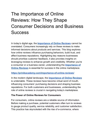 The Importance of Online Reviews: How They Shape Consumer Decisions and Business