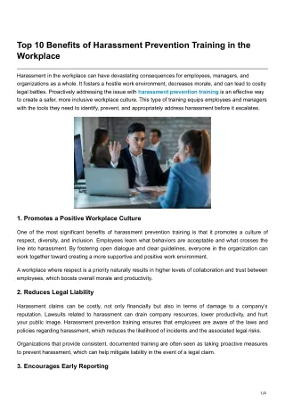 Top 10 Benefits of Harassment Prevention Training in the Workplace